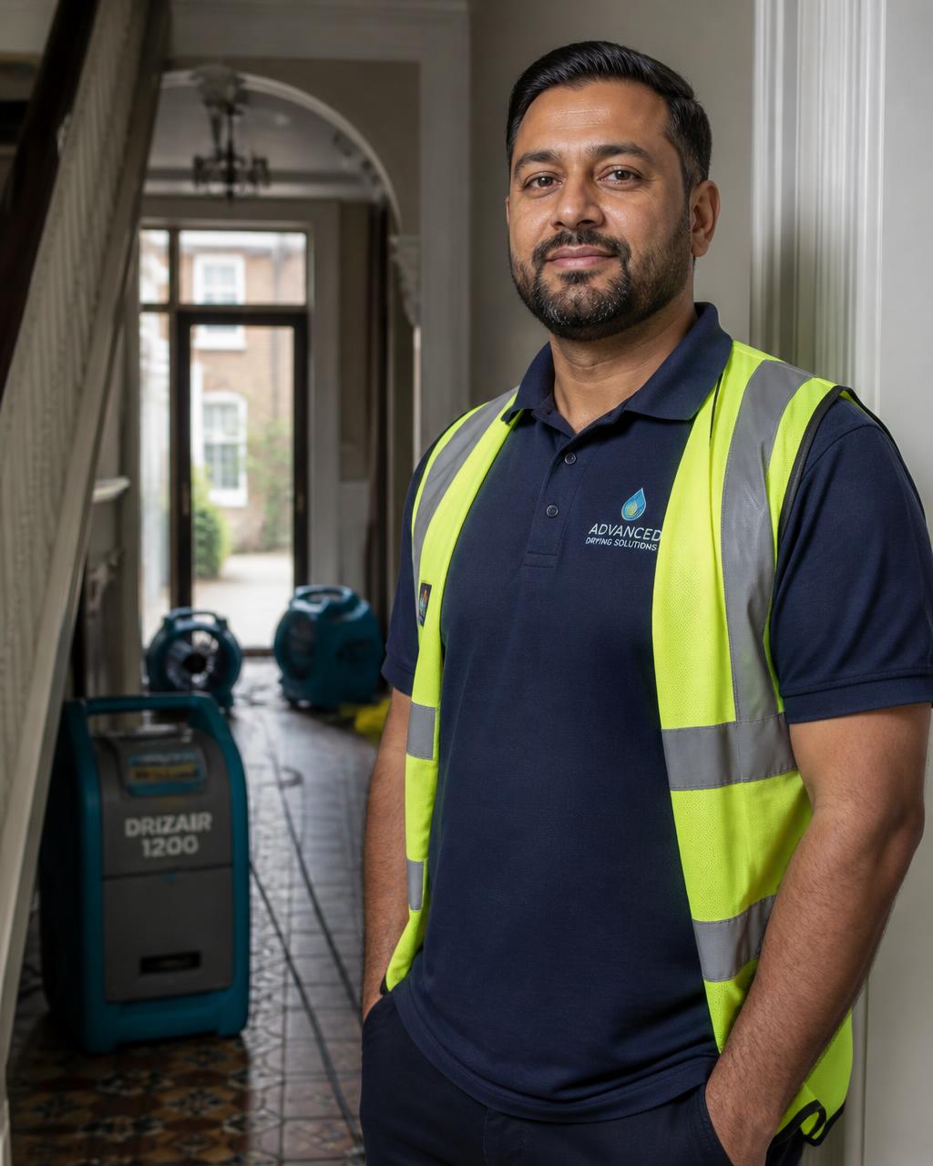 Mohammad, founder of Urgent Restorations, on site in a London terrace
